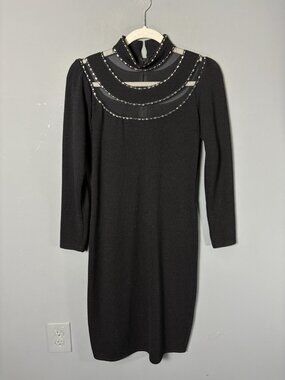 ST. JOHN EVENING Womens Size 4? Black Santana Knit Cocktail Dress FLAWED, READ